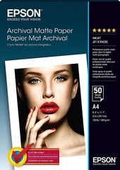 Epson Archival Matte Paper - A4 - 50 She hind ja info | Lisatarvikud fotoaparaatidele | kaup24.ee