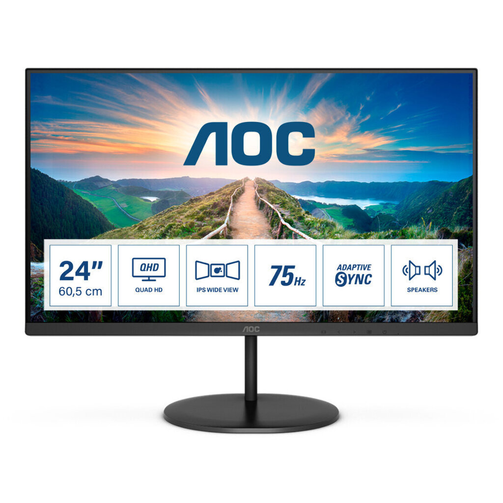 LCD Monitor|AOC|Q24V4EA|23.8"|Panel IPS|1920x1080|16:9|75Hz|Matte|4 ms|Speakers|Tilt|Colour Black|Q24V4EA hind ja info | Monitorid | kaup24.ee