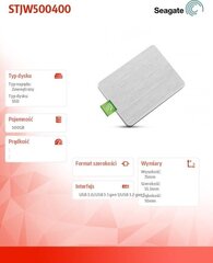 Väline kõvaketas Seagate 500GB SSD, USB-C, STJW500400 hind ja info | Sisemised kõvakettad (HDD, SSD, Hybrid) | kaup24.ee