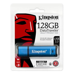 Mälupulk Kingston 128GB USB 3.0 DTVP30 256bit AES Encrypted FIPS 197 hind ja info | Mälupulgad | kaup24.ee