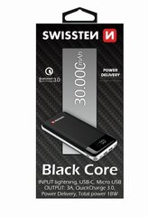 Зарядное устройство Swissten Black Core Premium Recovery Power Bank 2.1A / USB / USB-C / 30000 мАч, черное цена и информация | Зарядные устройства Power bank | kaup24.ee