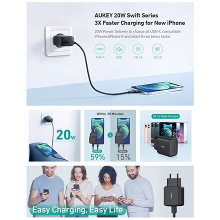 Seinalaadija Aukey Swift 20W USB-C hind ja info | Mobiiltelefonide laadijad | kaup24.ee