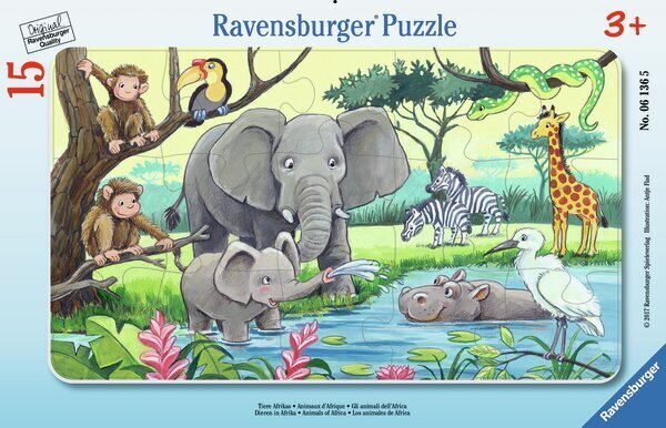 Ravensburger plaatpuzzle 15 tk Aafrikaloomad цена и информация | Pusled | kaup24.ee