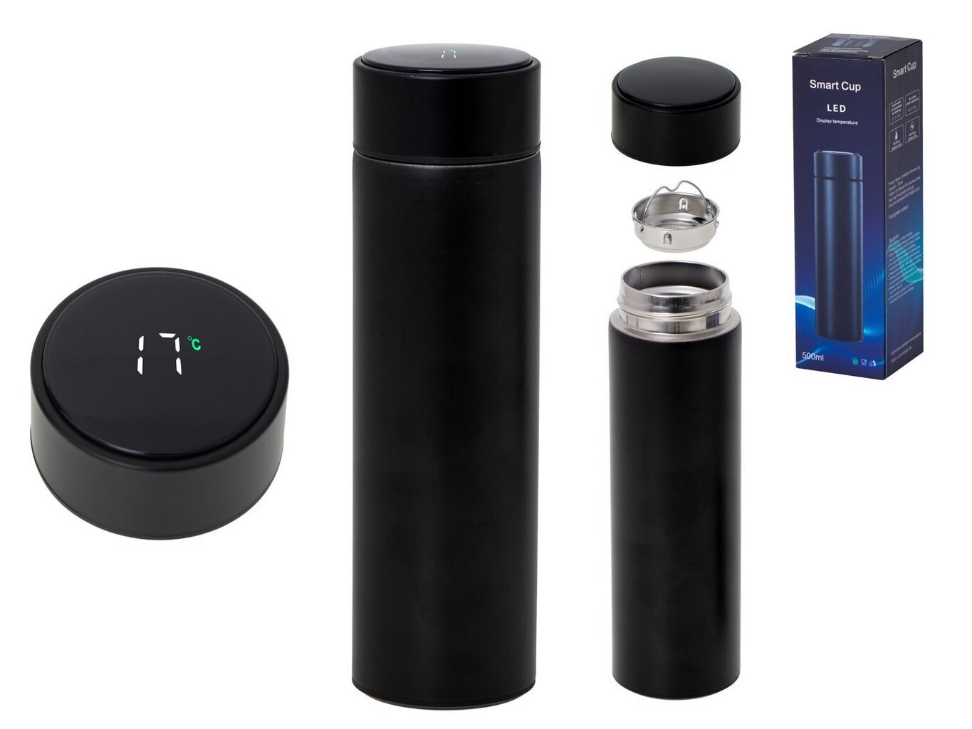 RoGer Thermo Mug Smart LED 500ml Black цена и информация | Termosed, termostassid | kaup24.ee