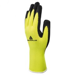 Перчатки, трикотажные, латекс на ладони, HiViz желтый 7, Delta Plus цена и информация | Рабочие перчатки | kaup24.ee