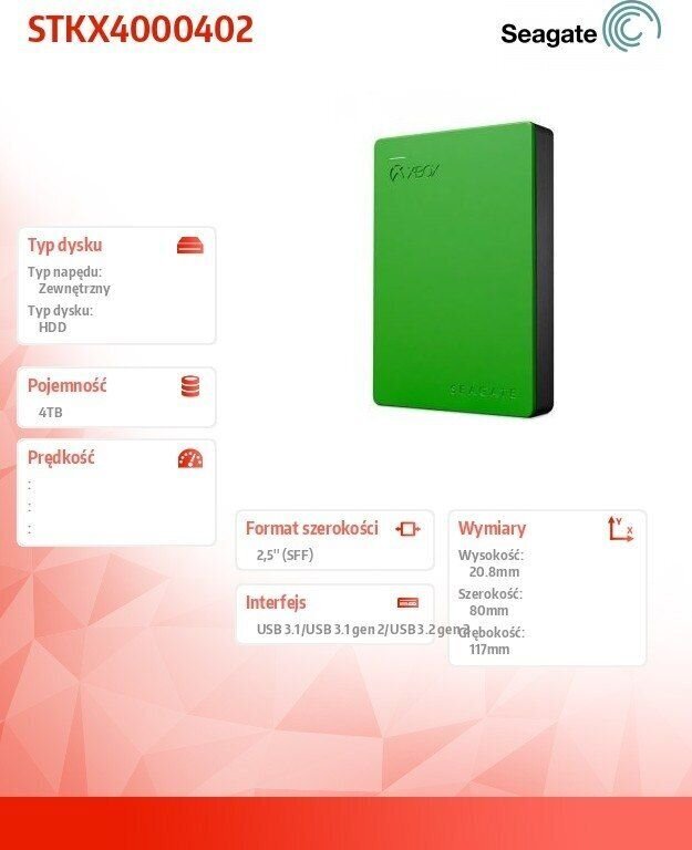 Väline kõvaketas HDD USB3 4TB SEAGATE : STKX4000402 цена и информация | Välised kõvakettad (SSD, HDD) | kaup24.ee