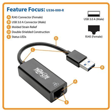 Tripp Lite USB 3.0 to Gigabit Ethernet a цена и информация | Kaablid ja juhtmed | kaup24.ee