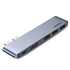 Adapter Ugreen Multifunctional HUB 2x USB Typ C - USB Typ C PD (Thunderbolt 3, 100W, 4K@60 Hz, 10 Gbps) / HDMI 4K@30 Hz / 3x USB 3.0 for MacBook Pro / Air gray (60559) hind ja info | USB jagajad, adapterid | kaup24.ee
