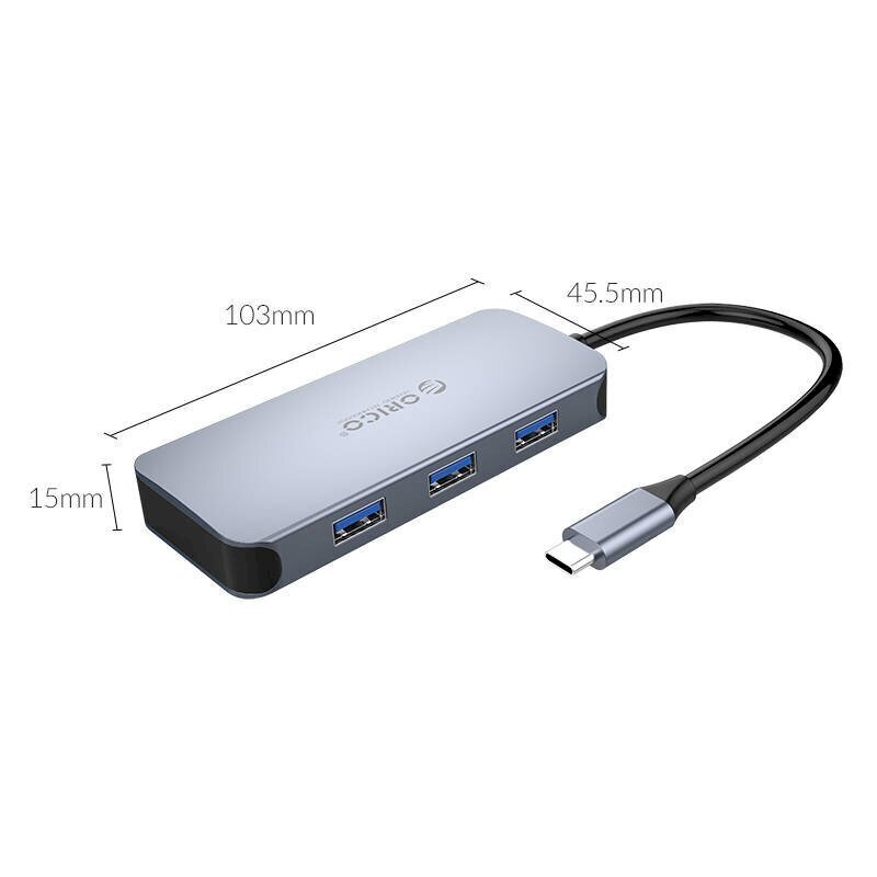 Orico 6-in-1 Adapter Hub, HDMI 4K + 3x USB 3.0 + RJ45+ USB-C PD 100W hind ja info | USB jagajad, adapterid | kaup24.ee