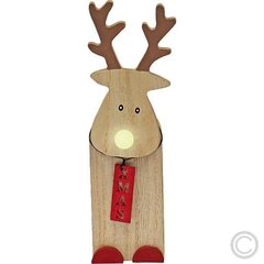 Helendav jõulukaunistus, valgustatud ninaga puidust hirv, taimeriga, 524659 (20,0 cm) hind ja info | Jõulukaunistused | kaup24.ee