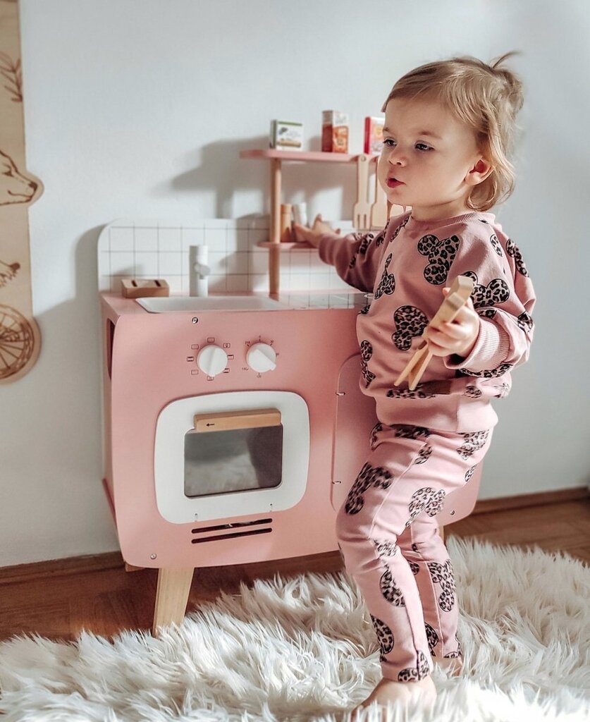 Puidust retro köök põlle ja aksessuaaridega - roosa цена и информация | Tüdrukute mänguasjad | kaup24.ee
