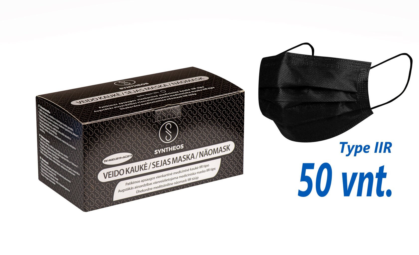 Komplekt "STAY SAFE - BLACK" - Meditsiinilised mustad maskid 50 tk + käte desinfitseerimisvahend õuna lõhnaga 100 ml + niisked salvrätikud 48 tk. hind ja info | Esmaabi | kaup24.ee