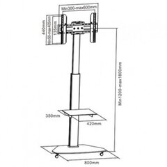 Mobiilne alus Techly TV LED/LCD 37-70", 40kg, 180cm, reguleeritav, riiuliga цена и информация | Кронштейны и крепления для телевизоров | kaup24.ee