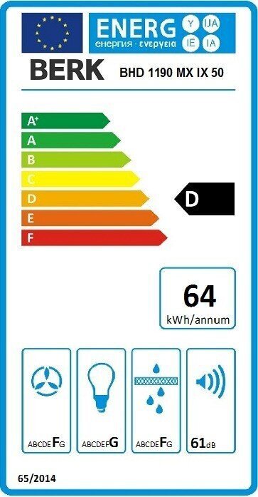 Integreeritav õhupuhasti Berk BHD1190MX IX, 400m³/h laius 50cm roostevaba hind ja info | Õhupuhastid | kaup24.ee