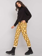Musta ja kollase mustriga kangast püksid. hind ja info | Naiste püksid | kaup24.ee