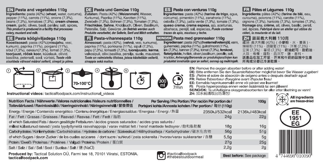 Koorene köögiviljapasta 110g, Tactical Foodpack цена и информация | Valmistoit | kaup24.ee