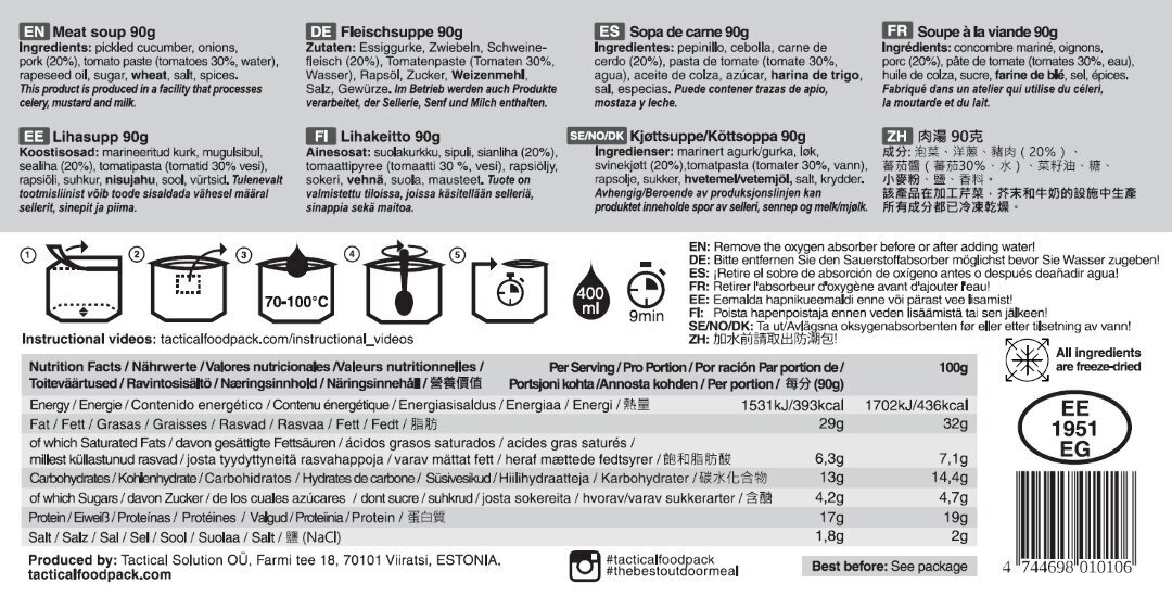 Lihasupp 90g, Tactical Foodpack hind ja info | Valmistoit | kaup24.ee