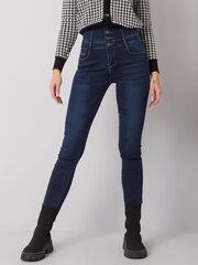 темно-синие джинсы с высокой талией и гирляндой цена и информация | Женские тканевые брюки с поясом, синие | kaup24.ee