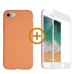 Full protection Set - silikoonist ümbris oranž (tangerine) + ekraani kaitseklaas telefonile iPhone 7/8, valge hind ja info | Telefoni kaaned, ümbrised | kaup24.ee