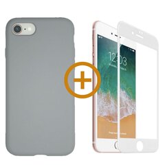 Full protection Set - silikoonist ümbris hall (fossil) + ekraani kaitseklaas telefonile iPhone 7/8, valge hind ja info | Telefoni kaaned, ümbrised | kaup24.ee