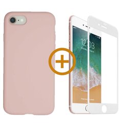 Full protection Set - silikoonist ümbris roosa (flamingo) + ekraani kaitseklaas telefonile iPhone 7/8, valge hind ja info | Telefoni kaaned, ümbrised | kaup24.ee