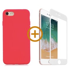 Full protection Set - silikoonist ümbris roosa (bright pink) + ekraani kaitseklaas telefonile iPhone 7/8, valge цена и информация | Чехлы для телефонов | kaup24.ee