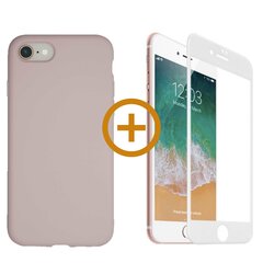 Full protection Set - silikoonist ümbris roosa (misty rose) + ekraani kaitseklaas telefonile iPhone 7/8, valge hind ja info | Telefoni kaaned, ümbrised | kaup24.ee