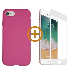 Full protection Set - silikoonist ümbris roosa (magenta) + ekraani kaitseklaas telefonile iPhone 7/8, valge hind ja info | Telefoni kaaned, ümbrised | kaup24.ee