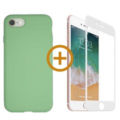 Full protection Set - silikoonist ümbris roheline (green tea) + ekraani kaitseklaas telefonile iPhone 7/8, valge hind ja info | Telefoni kaaned, ümbrised | kaup24.ee