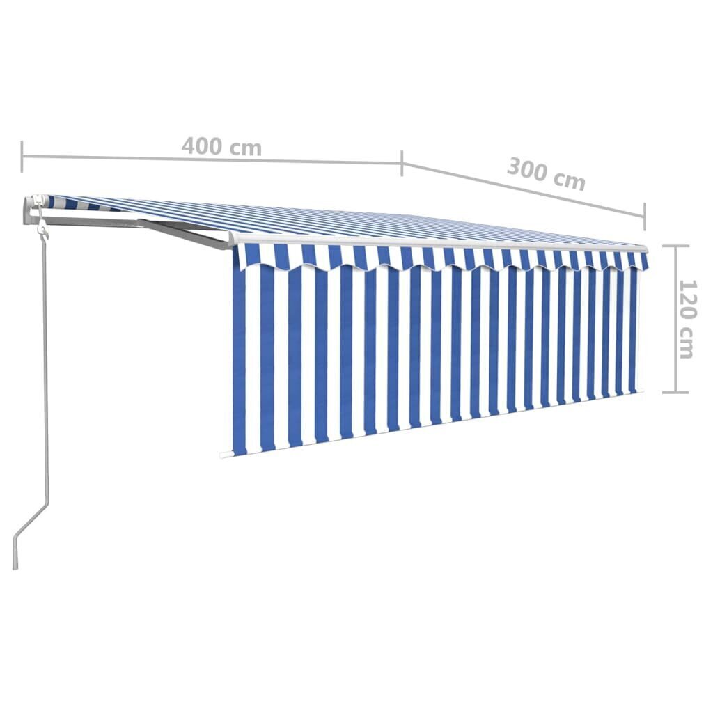 Markiis kardin/LED/tuuleanduriga, 4x3 m, Sinine hind ja info | Päikesevarjud, markiisid ja alused | kaup24.ee