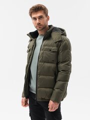 Куртка мужская зимняя стеганая Ombre C518, оливковая цена и информация | Мужские куртки | kaup24.ee