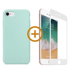 Silikoonist ümbris sinist värvi + ekraani kaitseklaas telefonile iPhone 7/8, valge, Full protection Set hind ja info | Telefoni kaaned, ümbrised | kaup24.ee