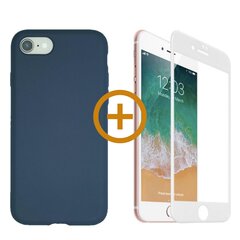 Silikoonist ümbris sinist värvi (blueberry) + ekraani kaitseklaas telefonile iPhone 7/8, valge, Full protection Set hind ja info | Telefoni kaaned, ümbrised | kaup24.ee