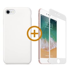 Silikoonist ümbris valge + ekraani kaitseklaas telefonile iPhone 7/8, valge, Full protection Set hind ja info | Telefoni kaaned, ümbrised | kaup24.ee