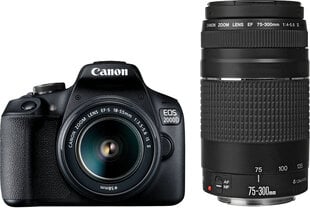 Canon EOS 2000D + 18-55 мм IS + 75-300 мм Kit цена и информация | Цифровые фотоаппараты | kaup24.ee