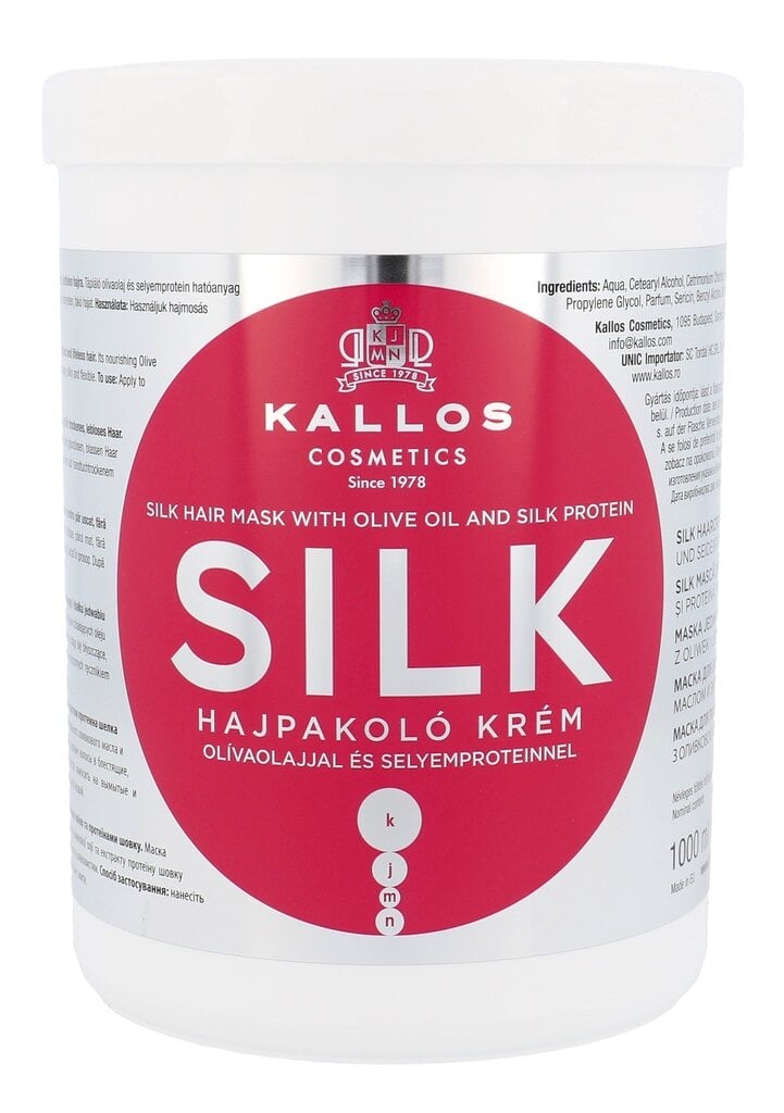 Siidiekstraktiga mask kahjustatud juustele Kallos Silk 1000 ml hind ja info | Maskid, õlid, seerumid | kaup24.ee