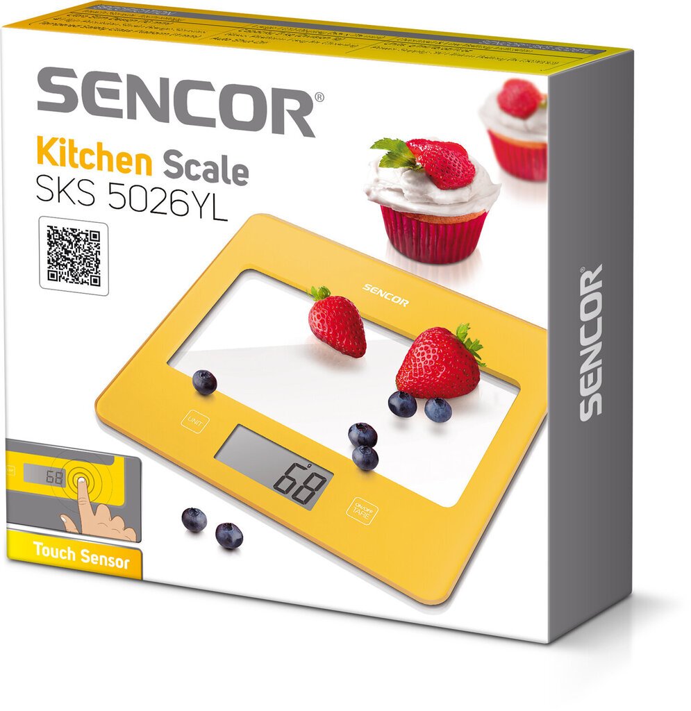 Värviline köögikaal klaaspinnaga Sencor, SKS5026YL hind ja info | Köögikaalud | kaup24.ee