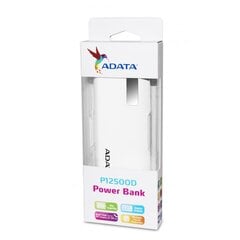 Akupank A-Data P12500D Power Bank 12500 mAh, Valge hind ja info | ADATA Mobiiltelefonid, foto-, videokaamerad | kaup24.ee