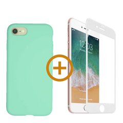 Full protection Set - silikoonist ümbris sinist värvi (belize) + ekraani kaitseklaas telefonile iPhone 7/8, valge цена и информация | Чехлы для телефонов | kaup24.ee