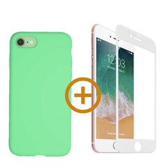 Силиконовый чехол «SoundBerry» Зелёный Full protection + защитное стекло для iPhone 7/8 SE2020, белое цена и информация | Чехлы для телефонов | kaup24.ee