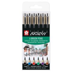 Sakura Pigma Brush markerite komplekt, 6 tk hind ja info | Kirjutusvahendid | kaup24.ee