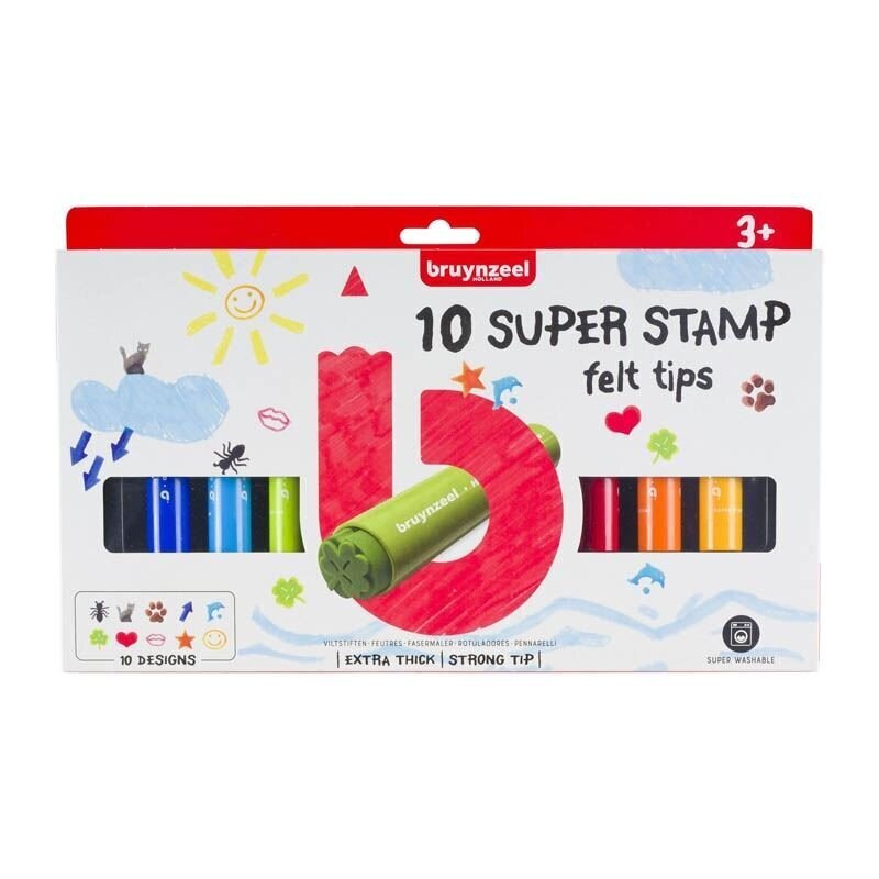 Viltpliiatsid BRUYNZEEL Super Stamp, 10 värvi (templid) hind ja info | Kunstitarbed, voolimise tarvikud | kaup24.ee