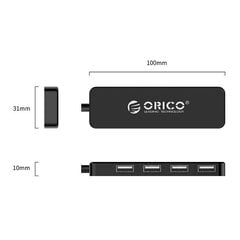 Orico Adapter Hub, USB to 4xUSB (black) цена и информация | Адаптер Aten Video Splitter 2 port 450MHz | kaup24.ee