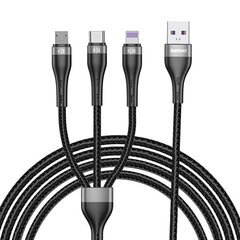 Кабель для телефона Proda Quark pro 3in1 data charging cable USB - Lightnig/ USB Type C/ micro USB 5A 1,2 м, черный (PD-B59th) цена и информация | Кабели для телефонов | kaup24.ee