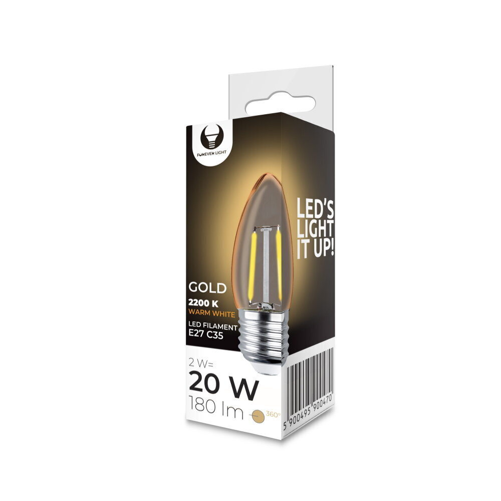 LED hõõgniidi pirn E27 C35 2W 230V 2200K 180lm COG kuld hind ja info | Lambipirnid, lambid | kaup24.ee