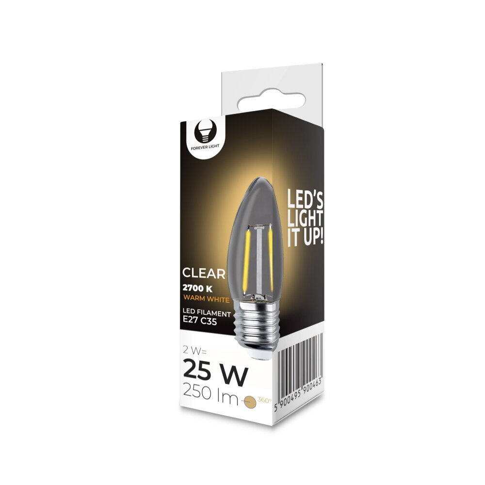 LED hõõglamp E27 C35 2W 230V 2700K 250lm COG läbipaistev цена и информация | Lambipirnid, lambid | kaup24.ee