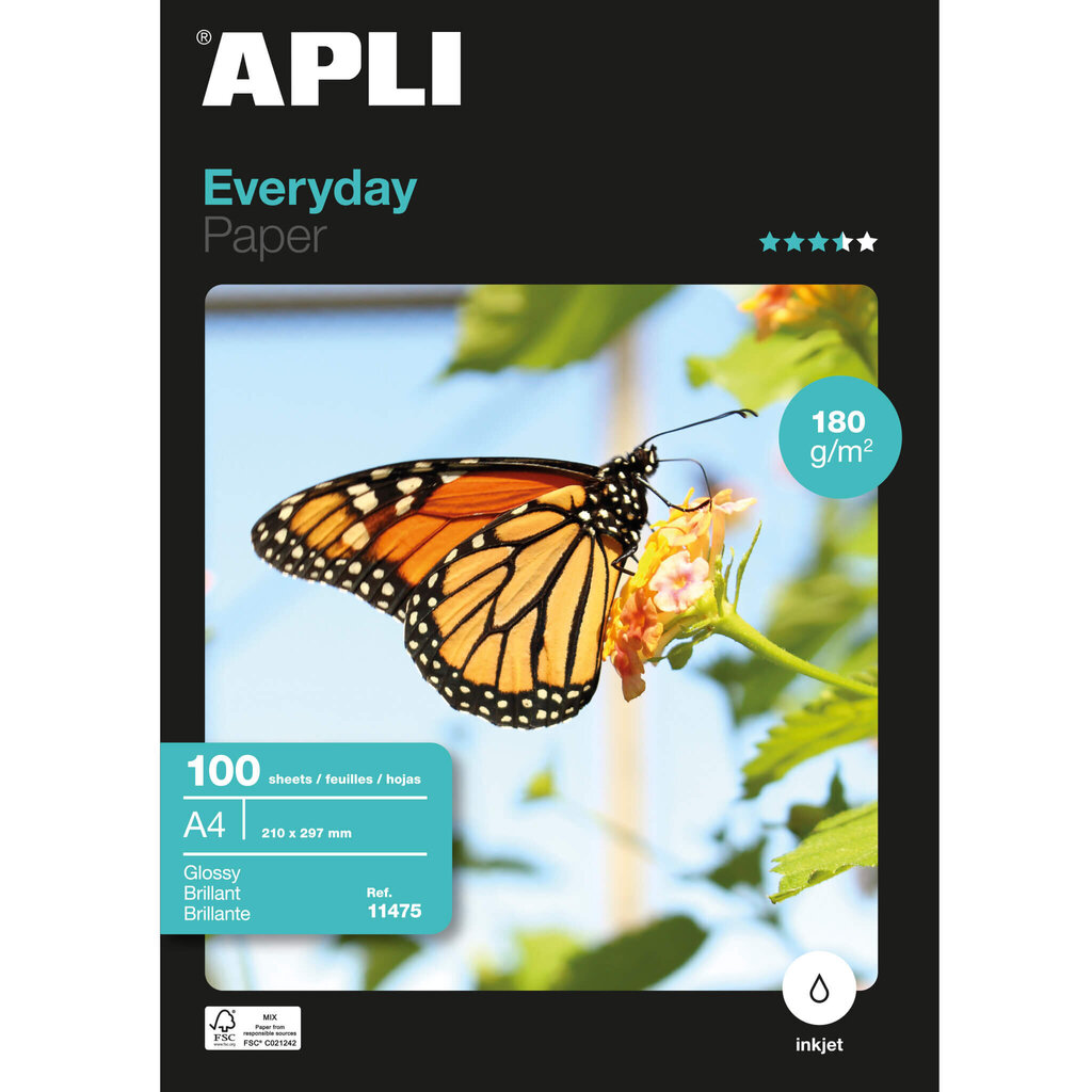 Fotopaber APLI A4 Everyday Paper 180g, glossy,100 lehte pakis hind ja info | Lisatarvikud fotoaparaatidele | kaup24.ee