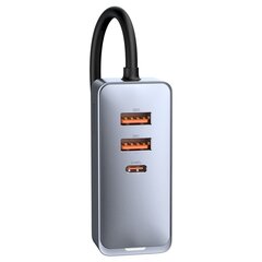 Автомобильное зарядное устройство Baseus Share Together с удлинителем, 3x USB, USB-C, 120 Вт (серое) цена и информация | Зарядные устройства для телефонов | kaup24.ee