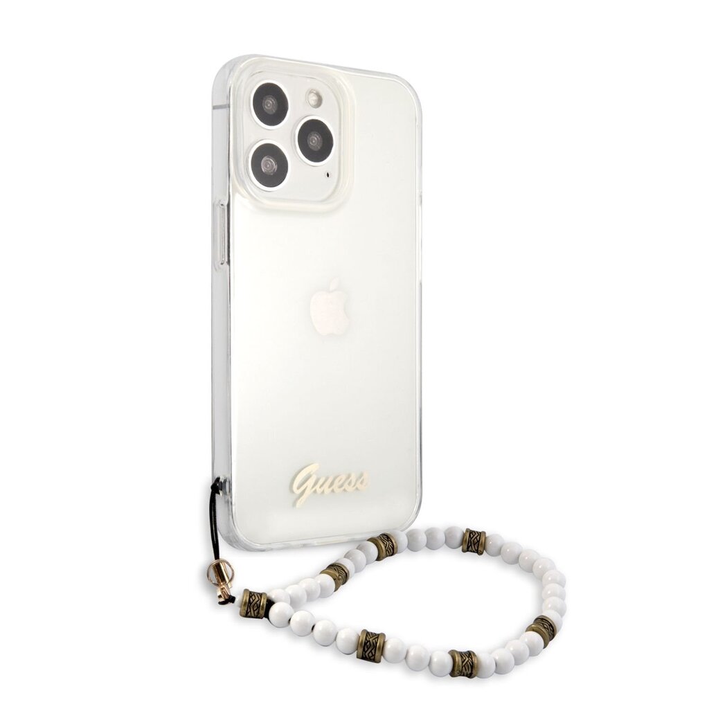 GUHCP13LKPSWH Guess PC Script and White Pearls Case for iPhone 13 Pro Transparent цена и информация | Telefoni kaaned, ümbrised | kaup24.ee