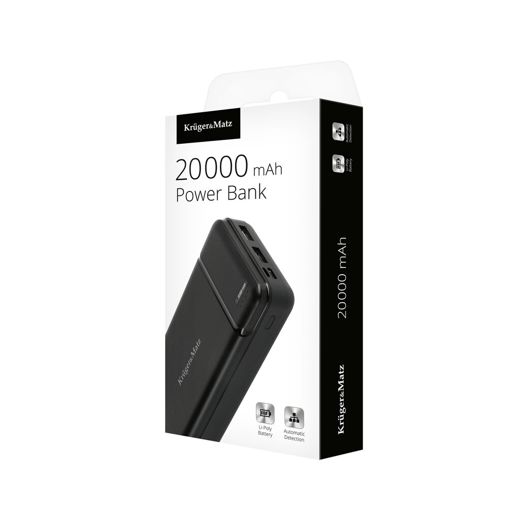 Kruger & Matz 2A, 20000 mAh akupank, must цена и информация | Akupangad | kaup24.ee